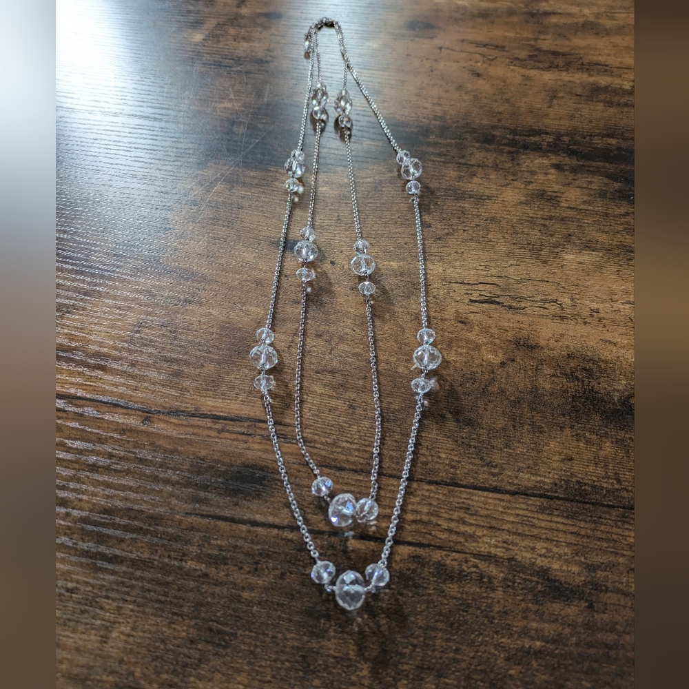 Crystal & Silver Tone Chain Necklace